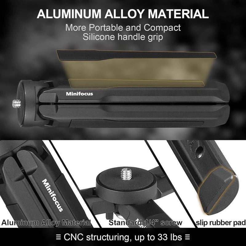 MINIFOCUS Aluminum Mini Tripod, Tabletop Handheld Tripods with 1/4'' and 3/8'' Screw, Portable Mini Travel Stand, Phone Holder for Gimbal Stabilizer DSLR Camera and Monopod - Image 5